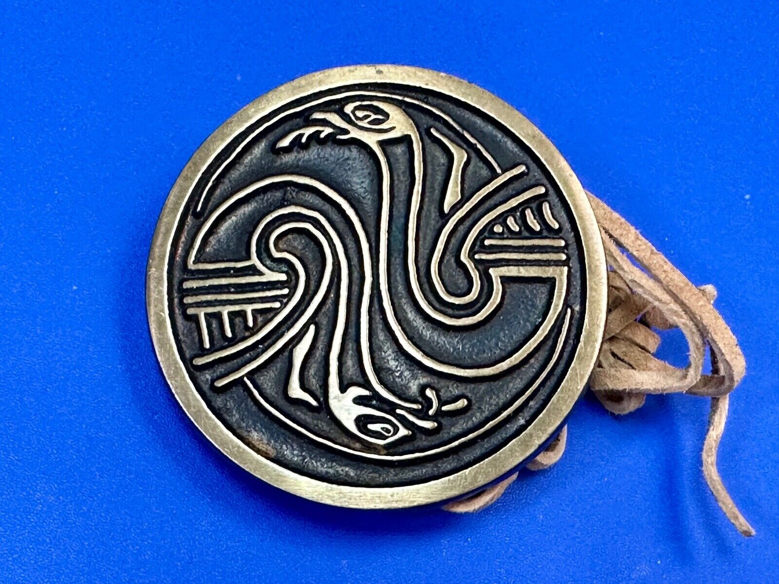 Two Snakes.,   Round Hippy Vibe Vintage Sandcast Rainbow Medals Belt Buckle