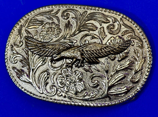 The Eagle Flying with Wings Wide Vintage two tone flower swirl belt buckle