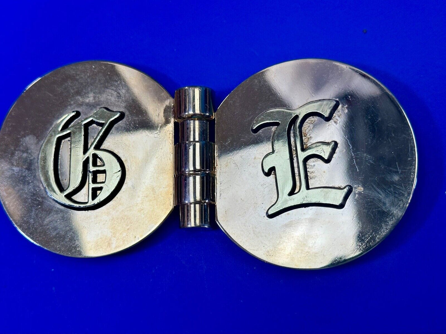 vintage initials letter GE? Hinged gold tone belt buckle