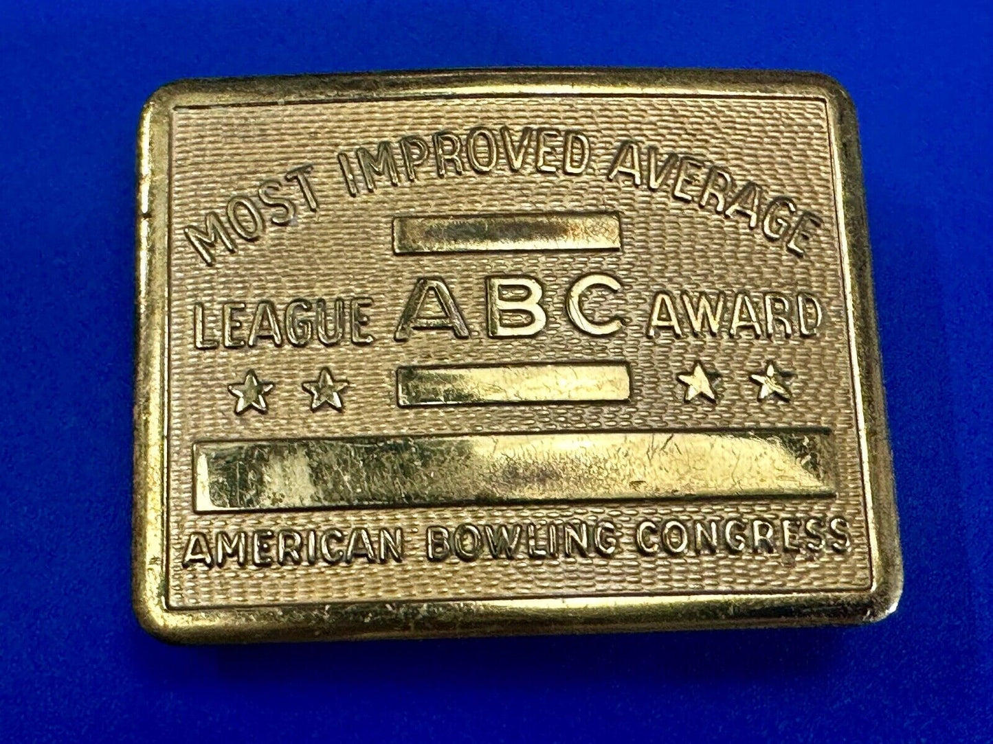 ABC Bowling League Award - NOT engraved most improved trophy NOS belt buckle