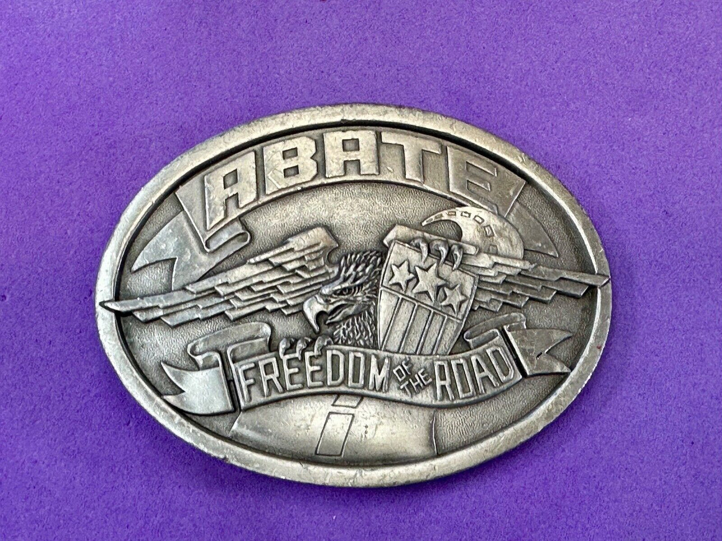 ABATE of Indiana Freedom of the road Bikers motorcycle Vintage 1985 belt buckle