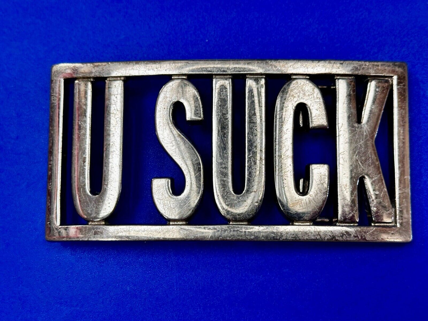 U SUCK Novelty Statement Express Your Opinion! Block Letters Large Belt Buckle