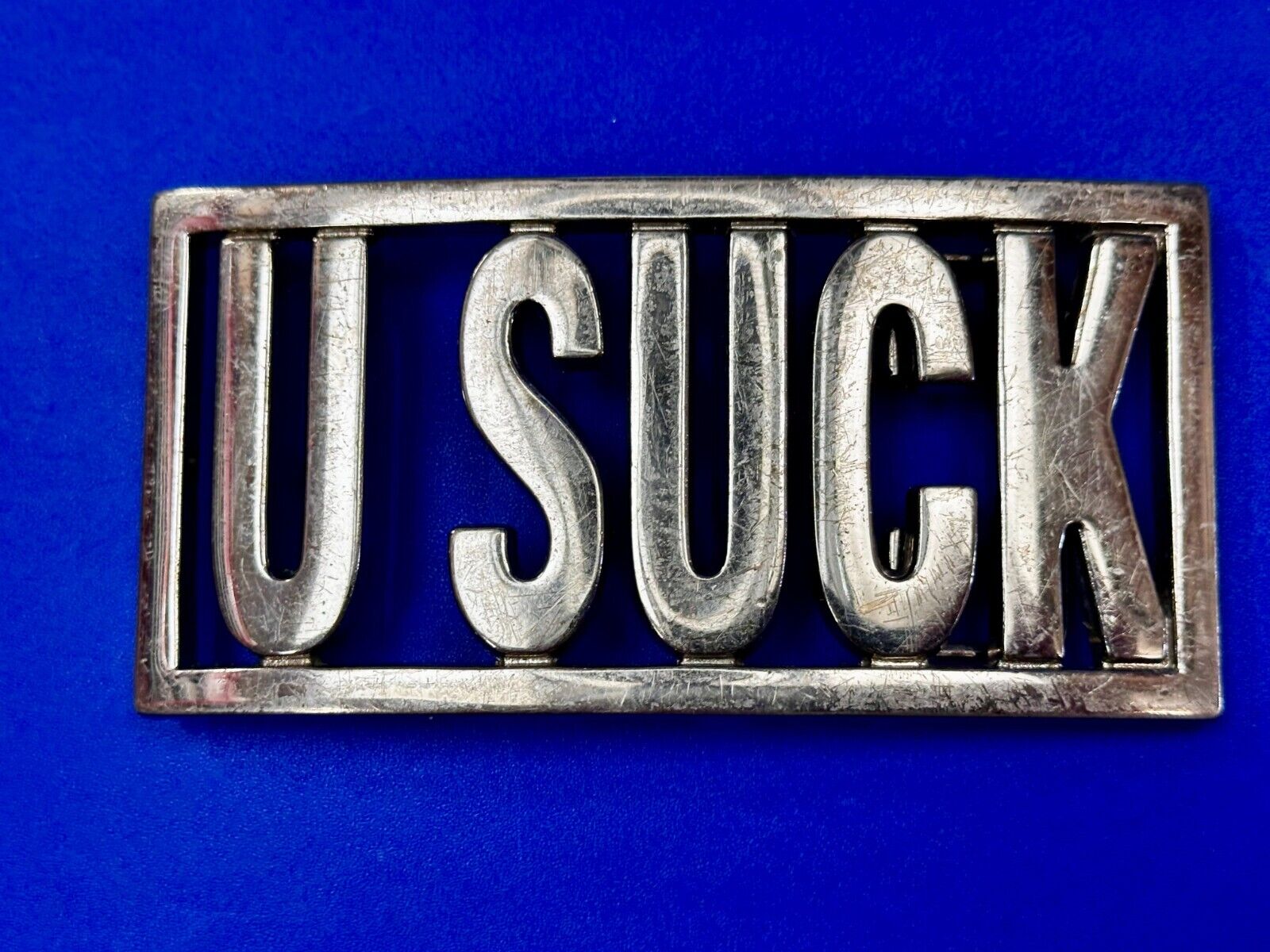 U SUCK Novelty Statement Express Your Opinion! Block Letters Large Belt Buckle
