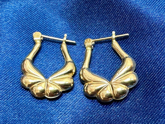 Vintage Art Deco 14K Polished Small Hoop Gold Earrings Puffy Ear Rings