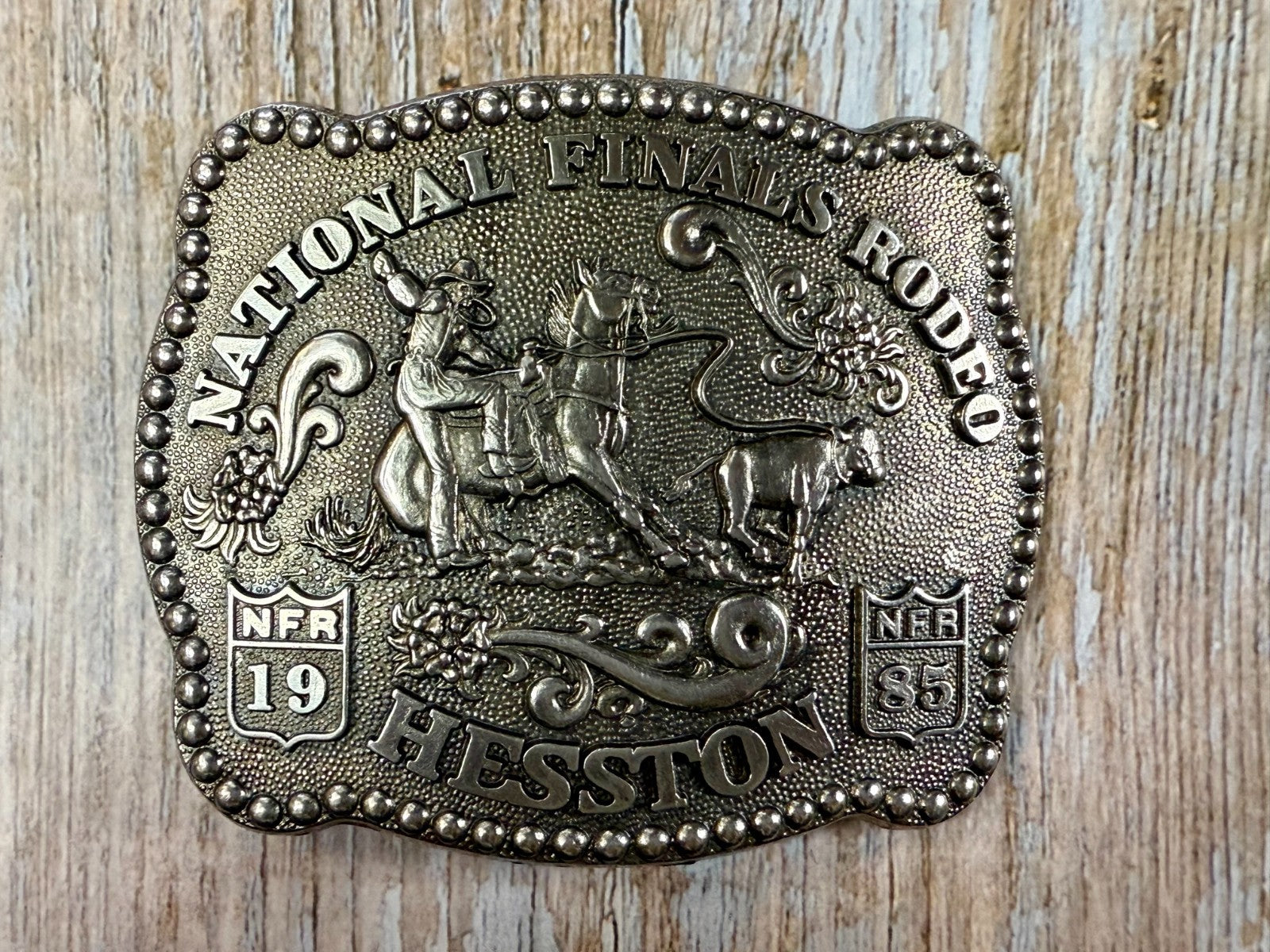 1985 Hesston NFR National Finals Rodeo Calf Roping Vintage Belt Buckle
