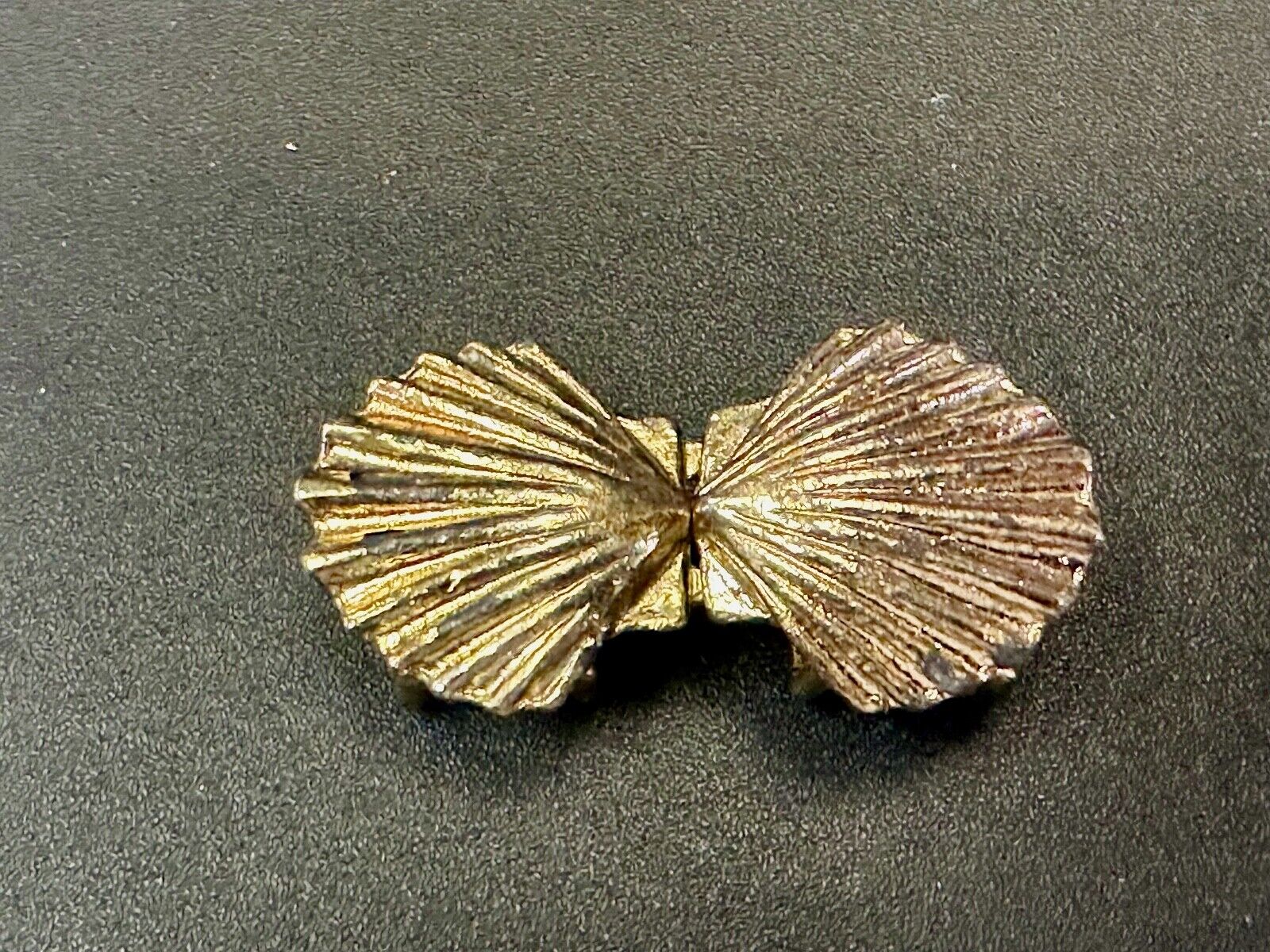 Two piece Clam Shells interconnecting vintage small belt buckle Signed