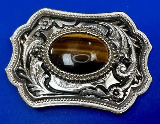 Tiger's Eye Vintage Horizontal Cabochon Cab Stone on Western Belt Buckle