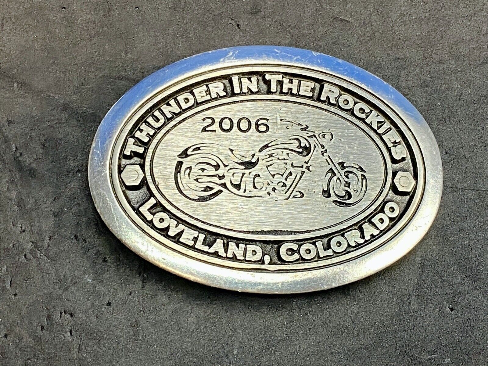 2006 Thunder in the Rockies belt buckle Colorado motorcycle bike rally RARE. #36
