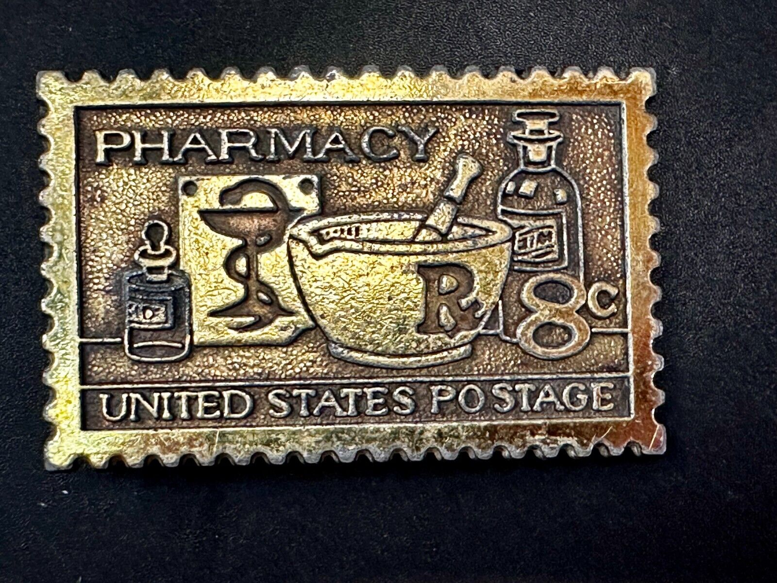 United States Postage Stamp Pharmacy Rx 8 Cent Pharmacist Belt Buckle