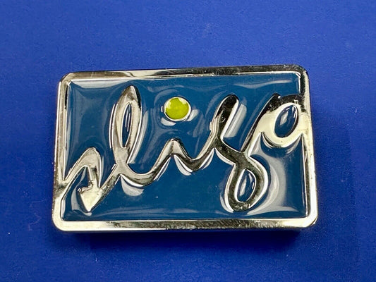 unknown to me!   Sligo Sugowear blue colored emblem or logo belt buckle