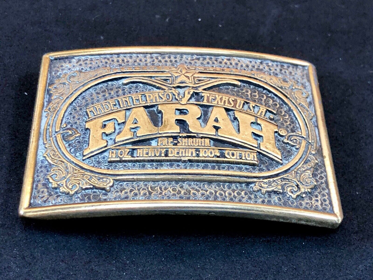 Vintage FARAH Heavy Denim cotton El Paso Texas western Belt Buckle 