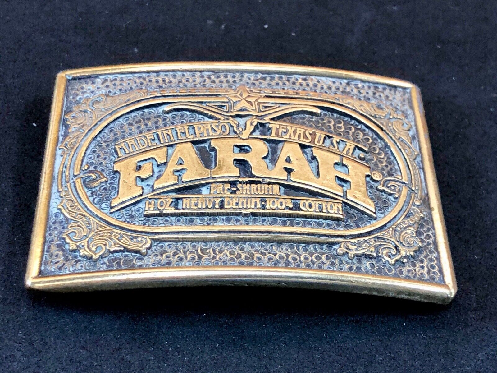 Vintage FARAH Heavy Denim cotton El Paso Texas western Belt Buckle 