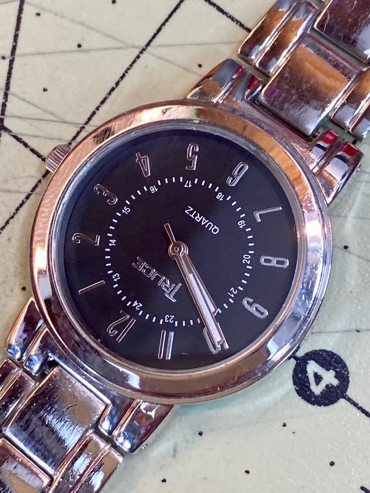 Truce Silver Tone Quartz Ladies Watch, Black Face  - New Battery Working Well! 