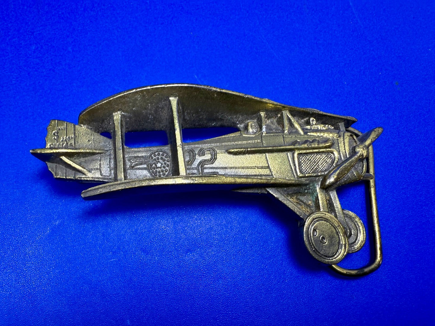 Biplane Airplane Fixed-Wing Aircraft Figural Cutout Vintage 1981 Belt Buckle