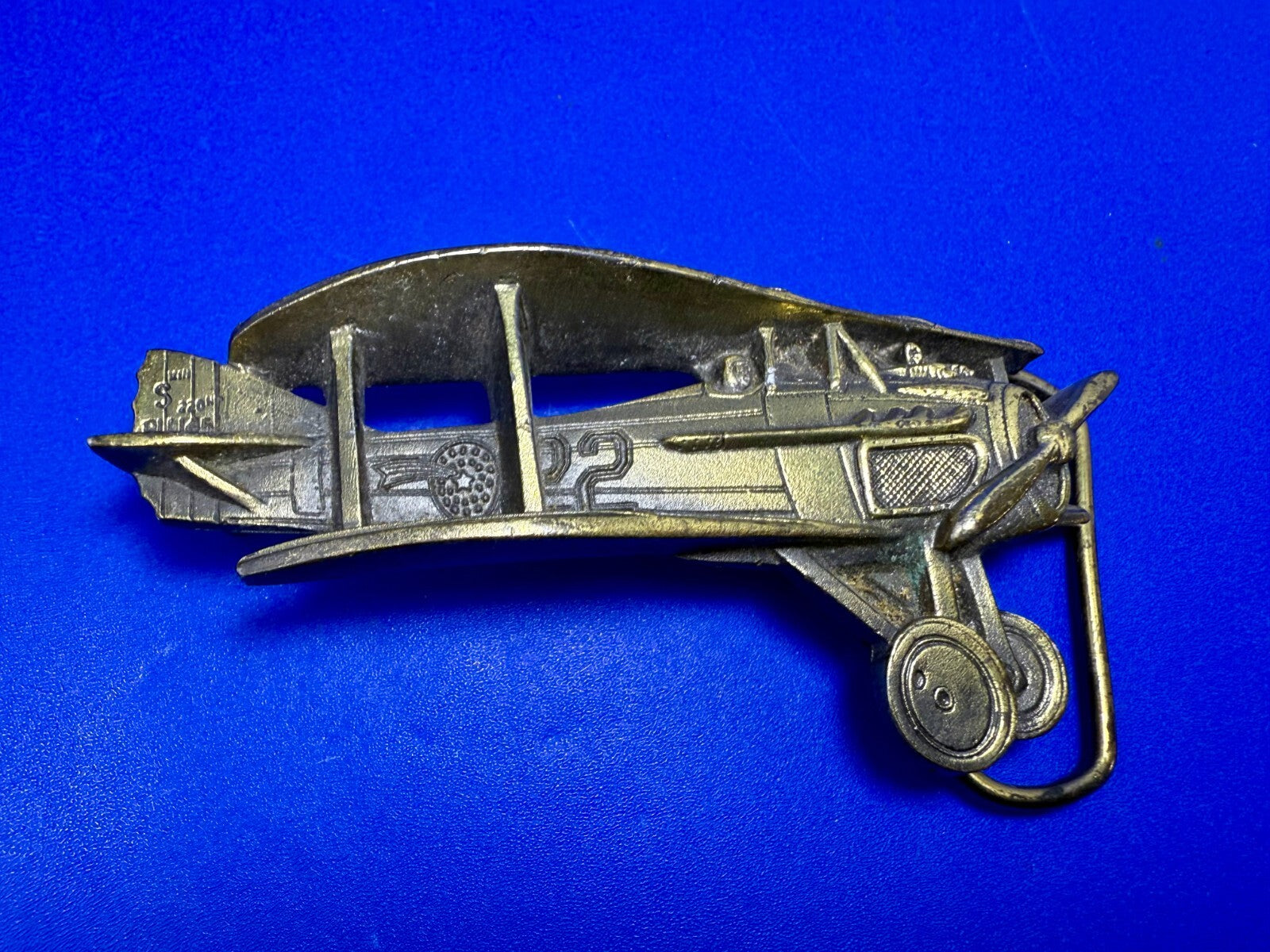 Biplane Airplane Fixed-Wing Aircraft Figural Cutout Vintage 1981 Belt Buckle