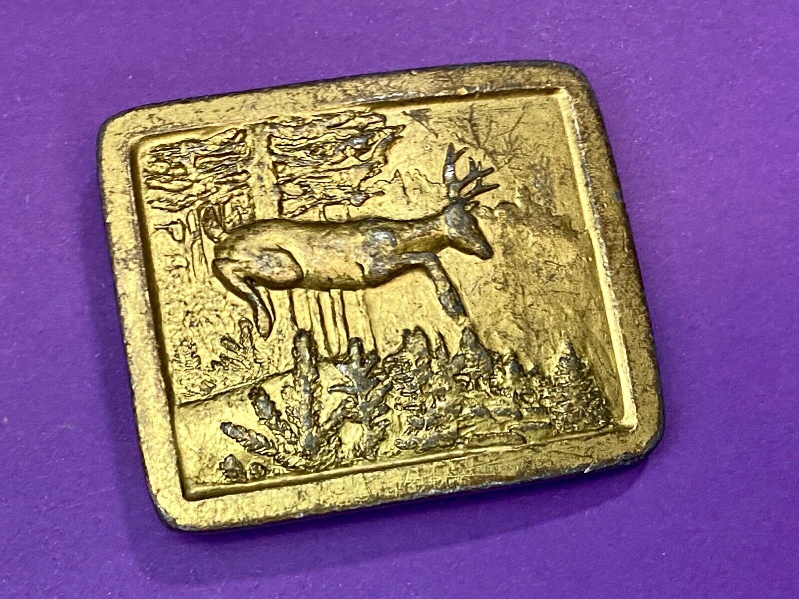 Vintage 1977 Grazing Deer in nature belt buckle by Indiana Metal Craft 