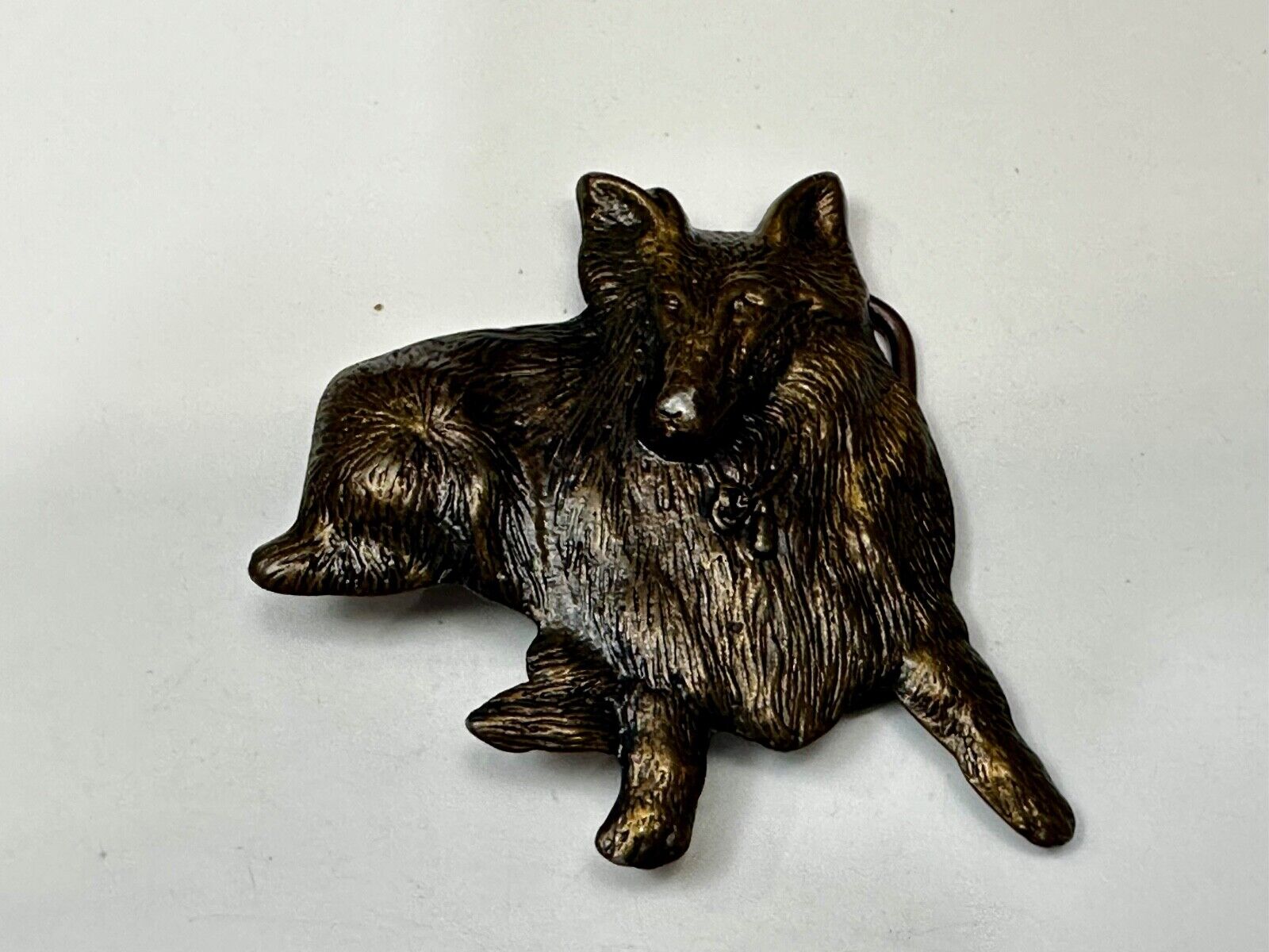 Adorable Collie Dog Breed Lassie Sitting Breeder Owner Vtg. CutoutBelt Buckle