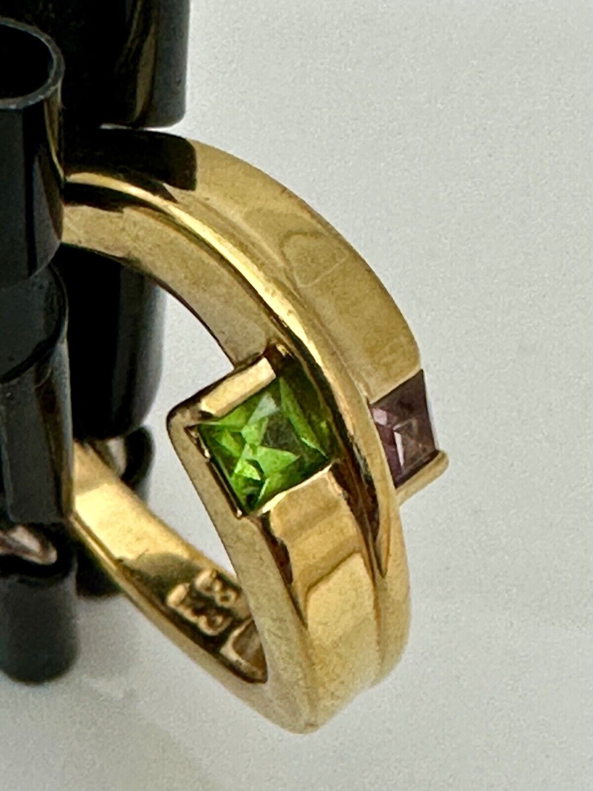 18K Gold Amethyst Peridot Princes Cut Channel Set Modern Wrap Ring Sz 6  3.05g