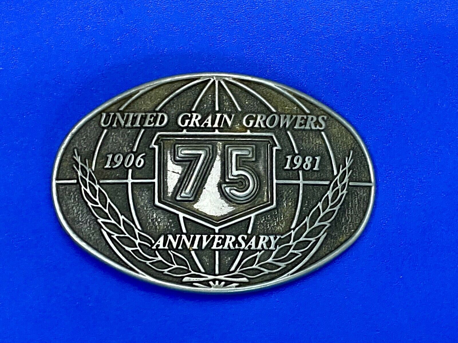 United Grain Growers 75 Years 1906-1981 Farming Commemorative Belt Buckle