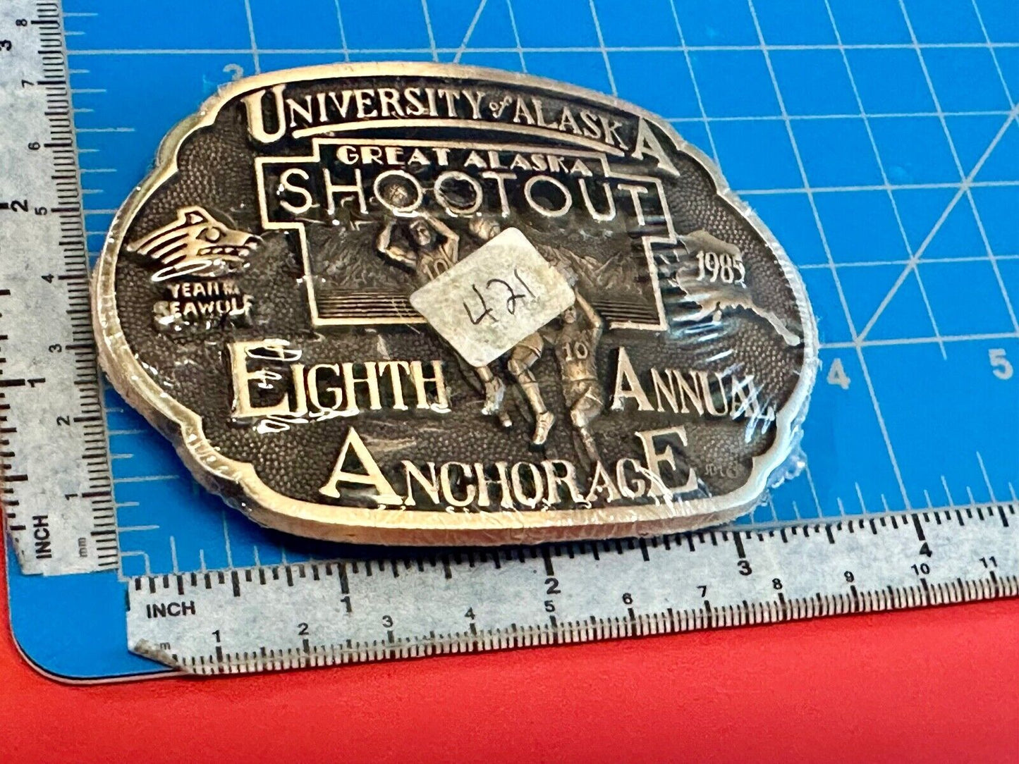 University of Alaska Anchorage 8th annual Great Shootout NOS brass belt buckle