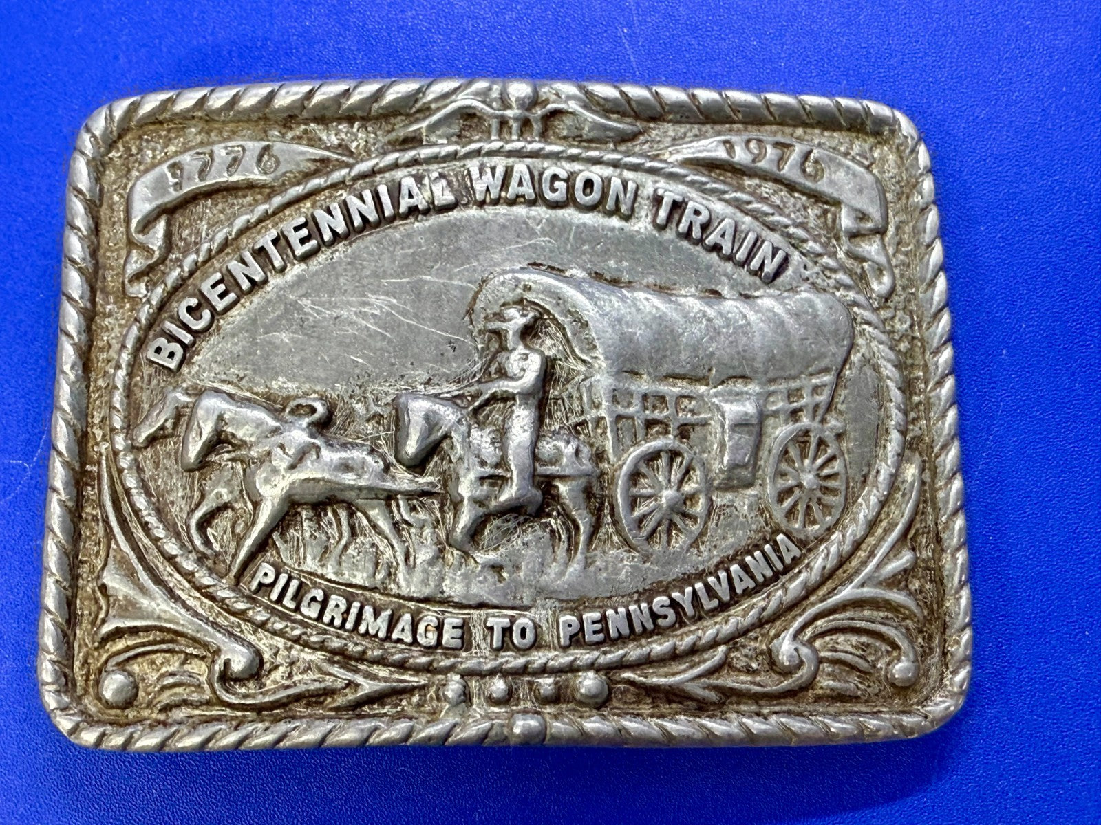 Bicentennial Wagon Train Pilgrimage to Pennsylvania 1776-1976 Belt Buckle