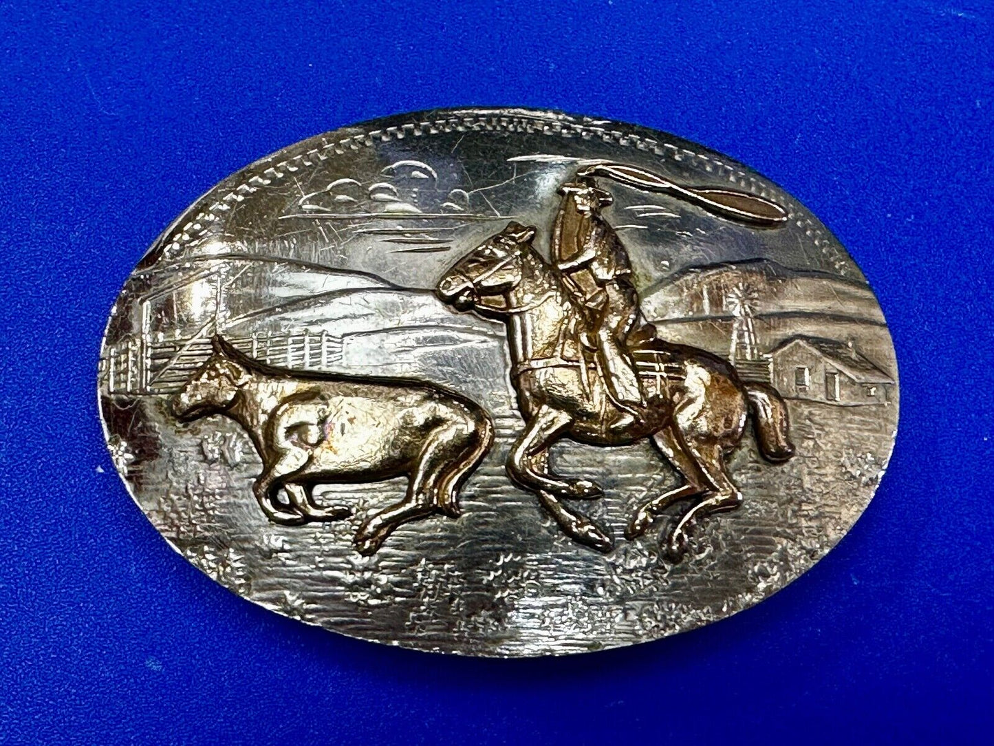 Two Horse Riding Cowboy's German Silver Belt Buckle by Comstock Silversmiths