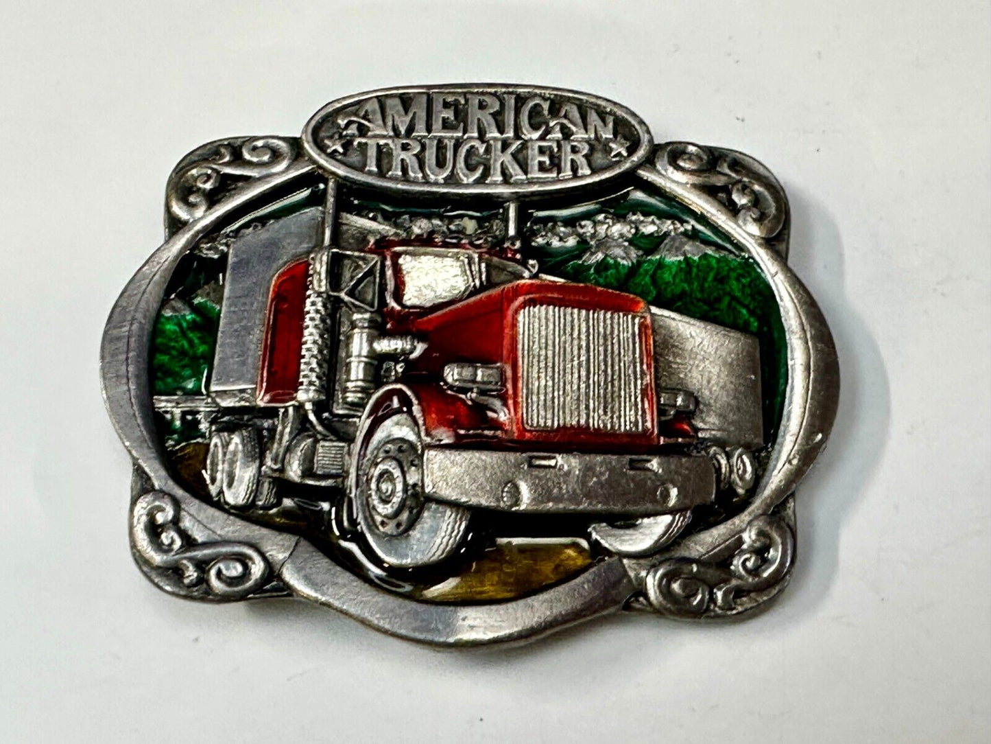 American Trucker Long Hauler Semi Drivers Big Rig Vintage 80's Belt Buckle