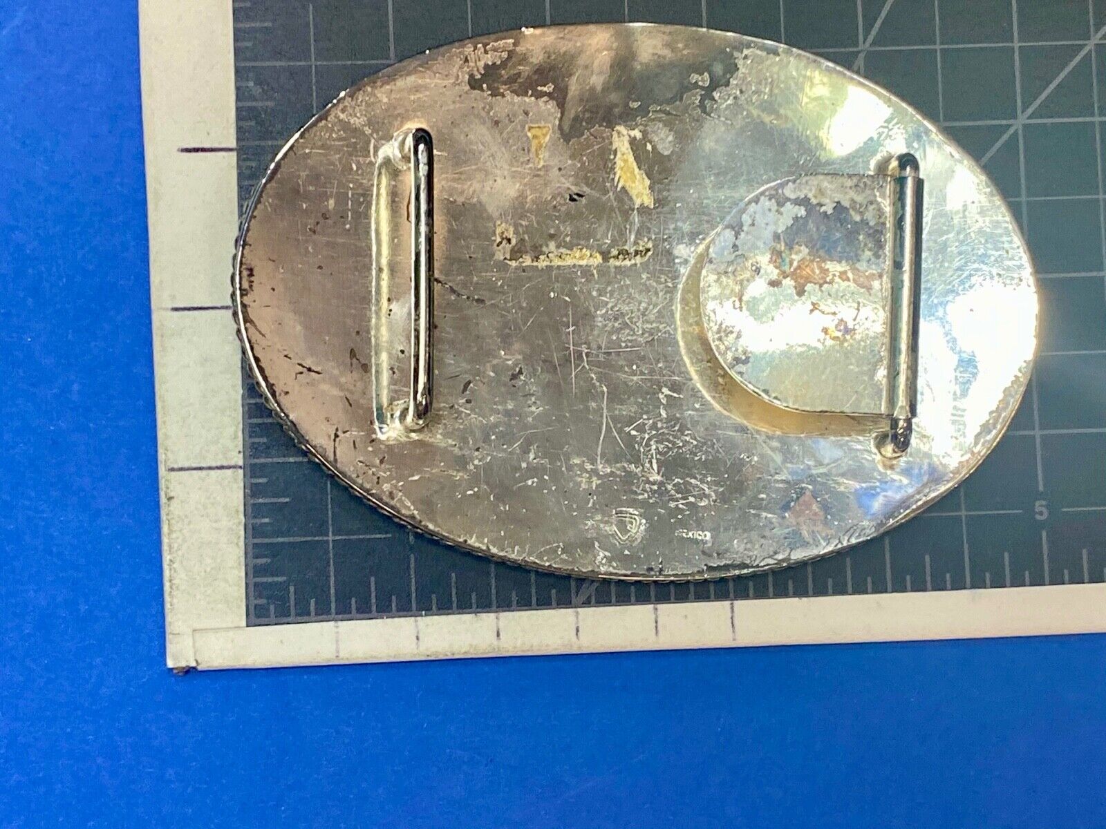  5" Silver royal western Trophy? style belt buckle Mexico  see unknown hallmark!