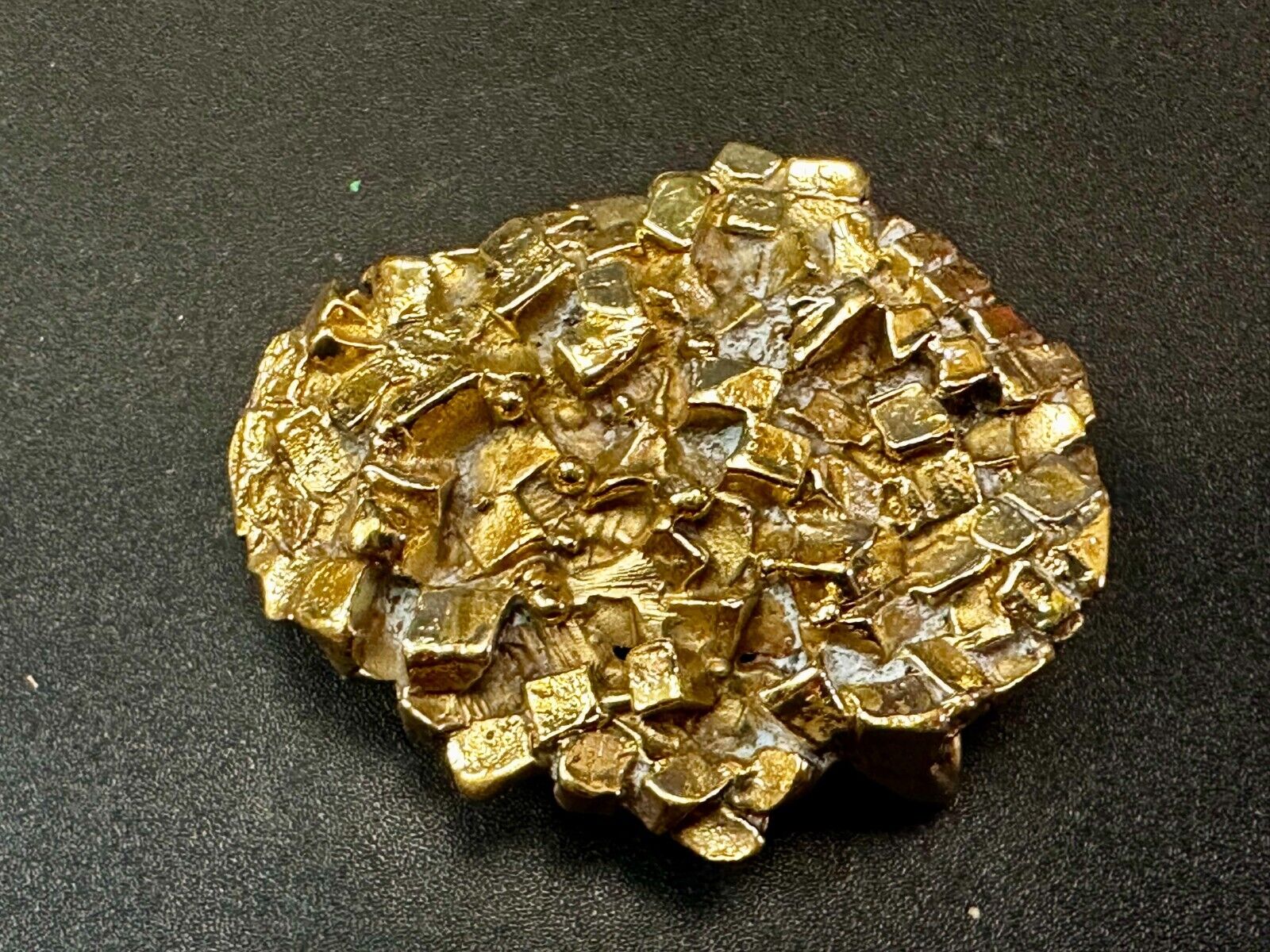 Unique Chunky Nugget Textured Brutalist Gold Tone Hippy Signed Belt Buckle