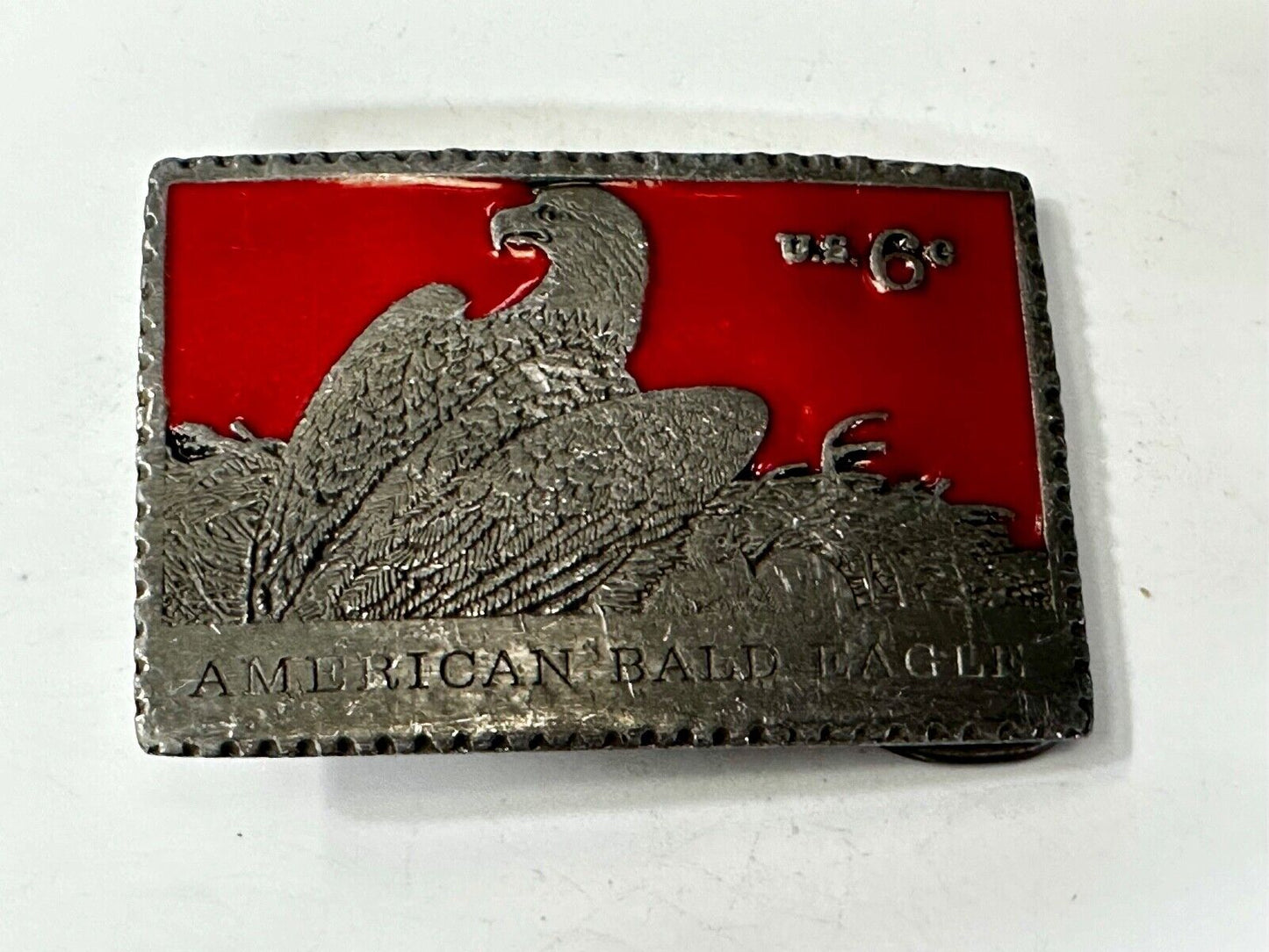 American Bald Eagle Postal Stamp Collectors Silver Red Color Belt Buckle