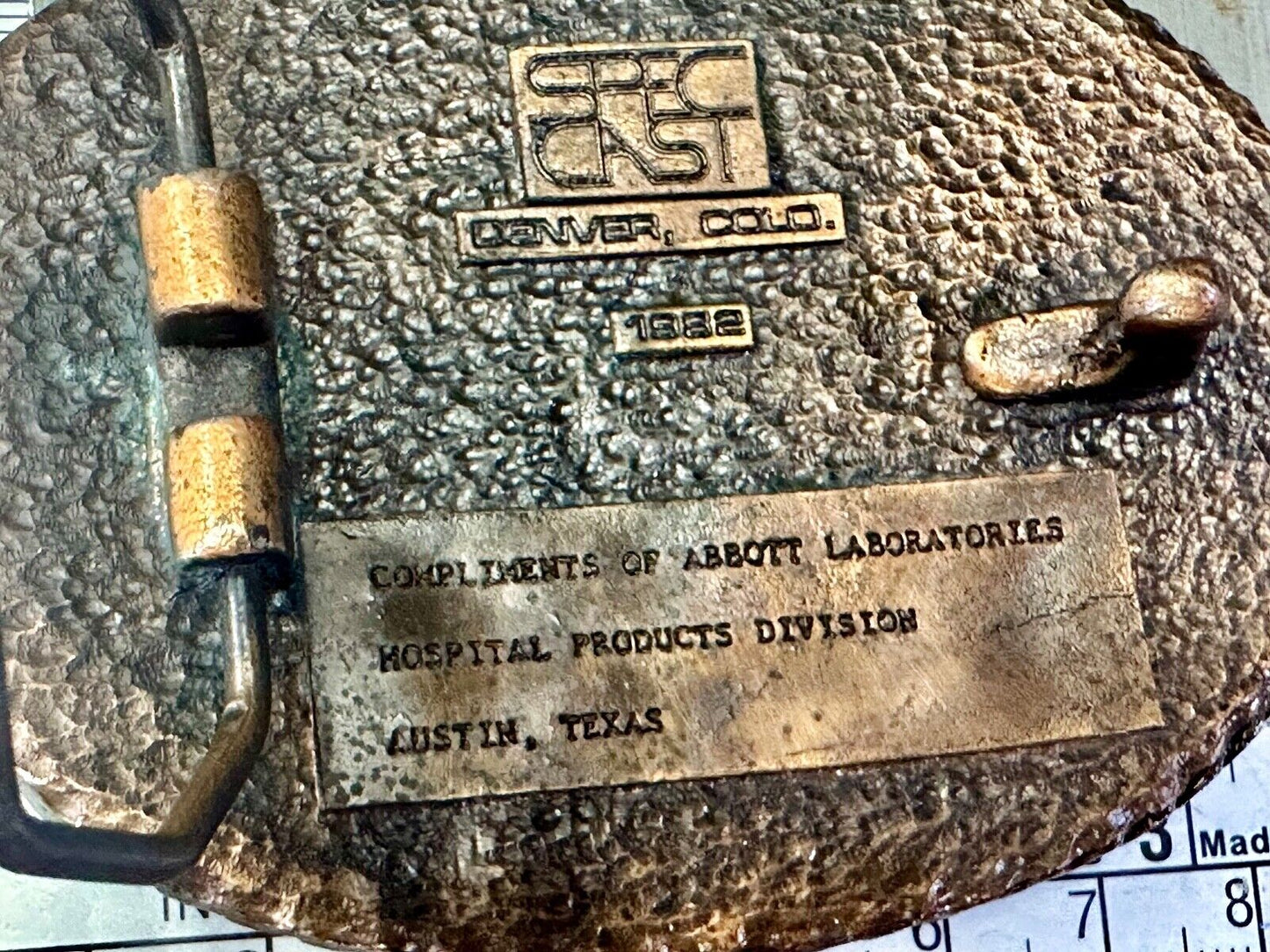 Abbott Laboratories Austin Texas Hospital Products Division 1980's belt buckle