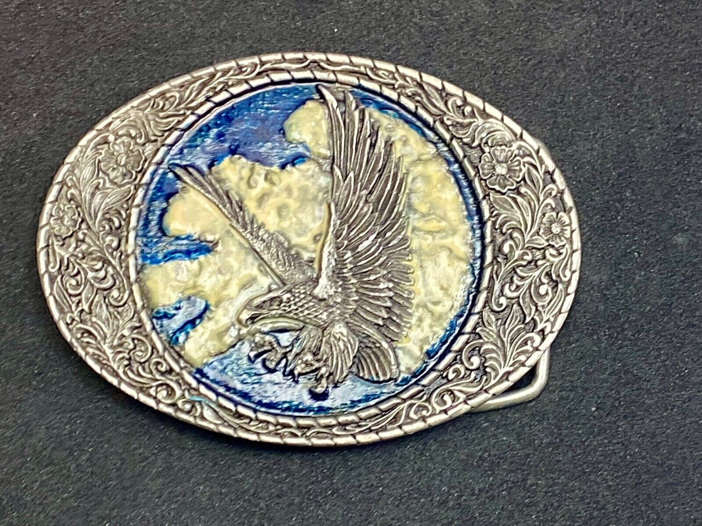 Vintage 1982 American Eagle Flying Wings Wide Indiana Metal Craft Belt Buckle 