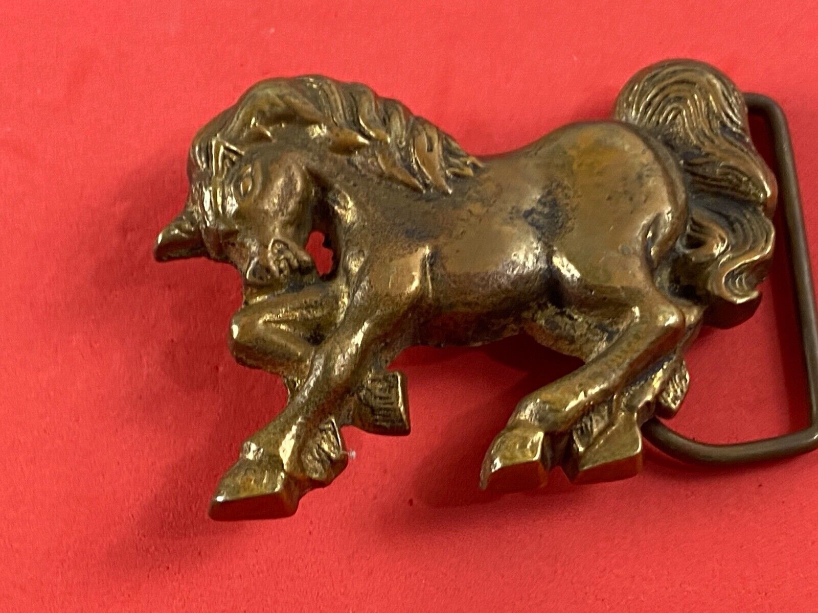 Unicorn Solid Brass Hippy Style Belt Buckle - Signed 6189 Taiwan