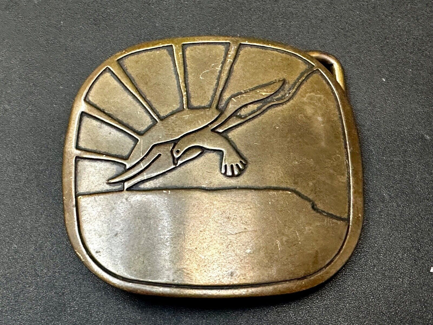 Abstract Eagle Over Sunset / Turtle Swimming Solid Brass Hippy Style Belt Buckle
