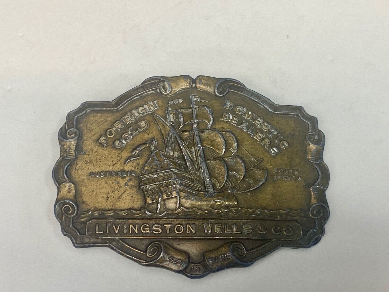 V-36 Livingston Wells & Co Foreign Domestic Gold Sailing Belt Buckle - Bergamot 