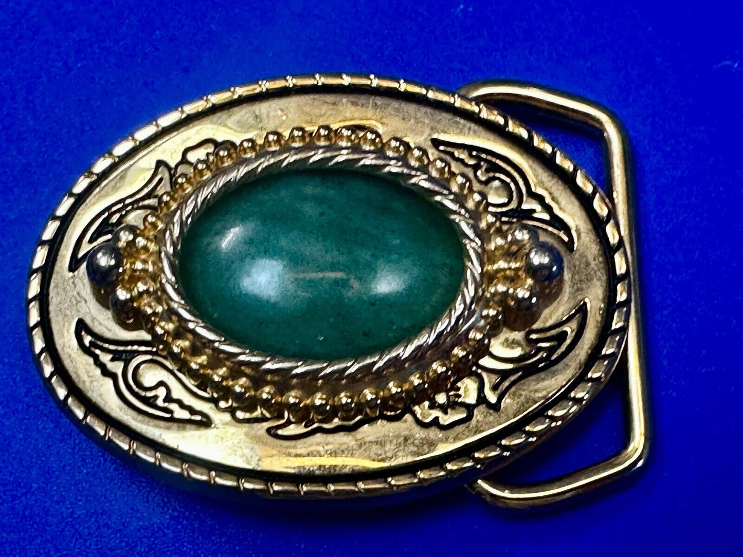 Aventurine Green Cabochon Cab Stone Centerpiece on Western Belt Buckle
