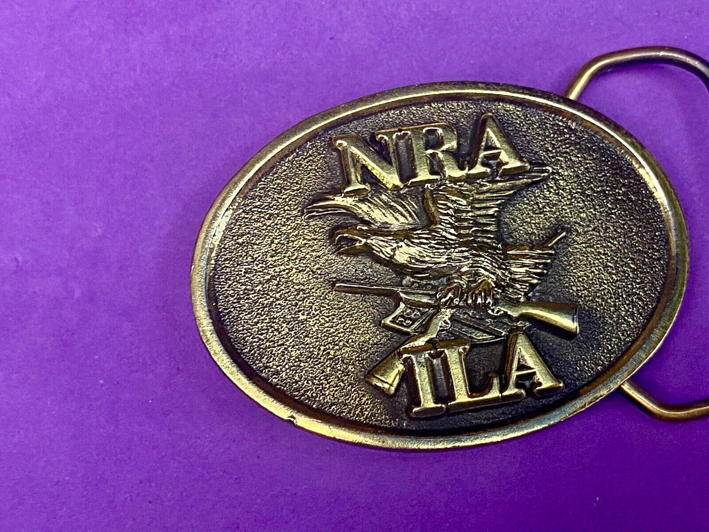 Vintage 1970S Nra Ila  Defender Of Firearms Freedom Belt Buckle 