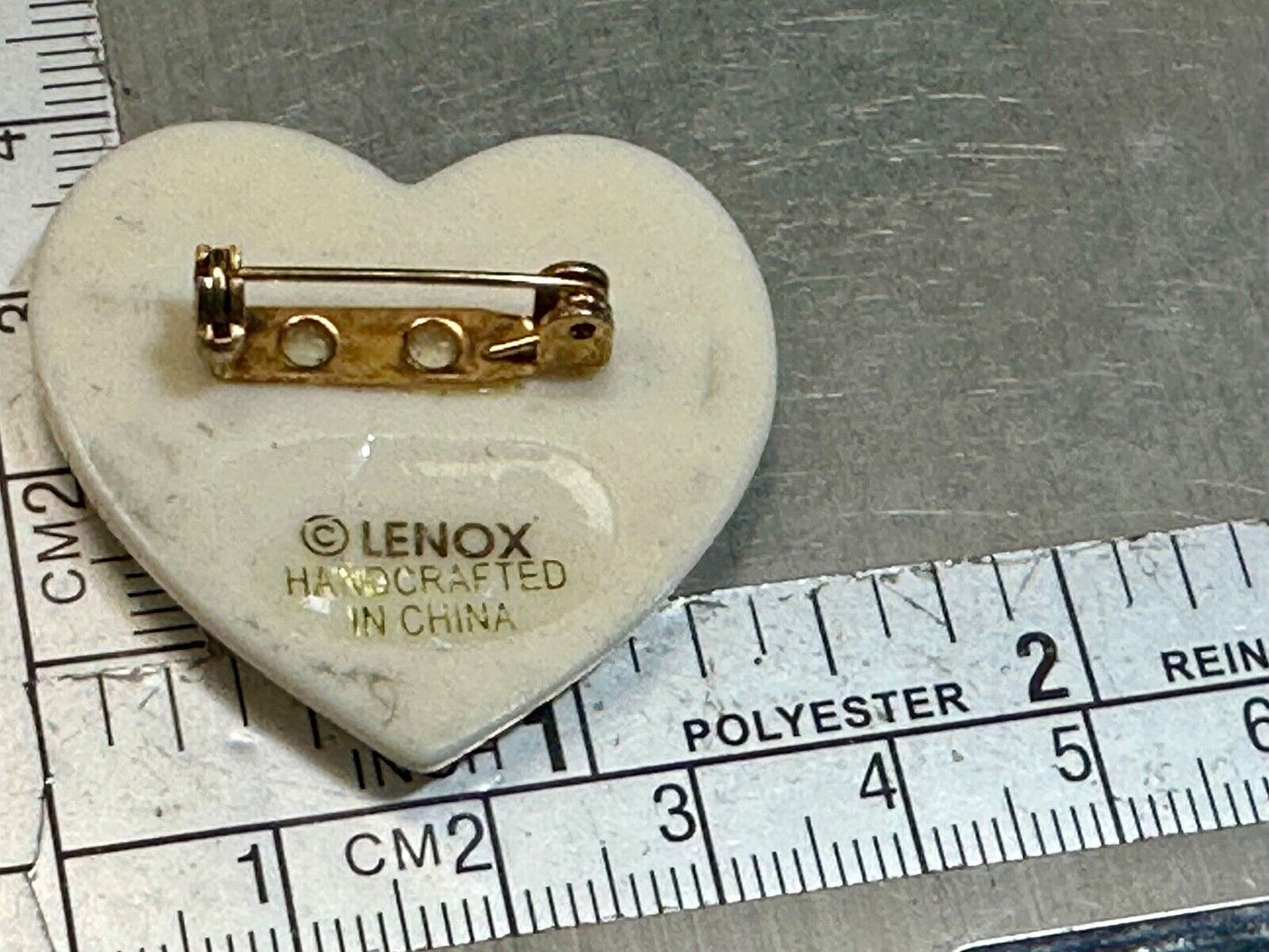 Vintage Lenox Heart Shaped Brooch with Peace Dove & Olive Branch, Gold Trim