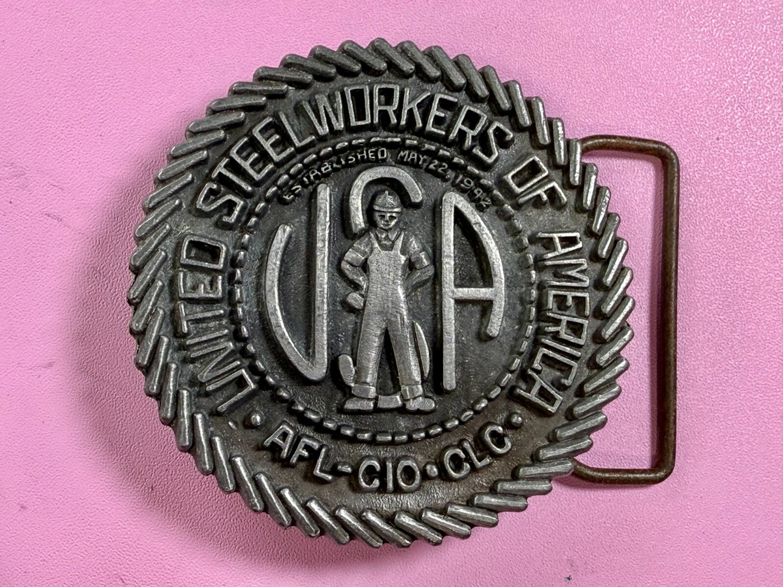 United Steelworkers of America USWA Union Est. 1942 CAPP & KNUDSEN Belt Buckle