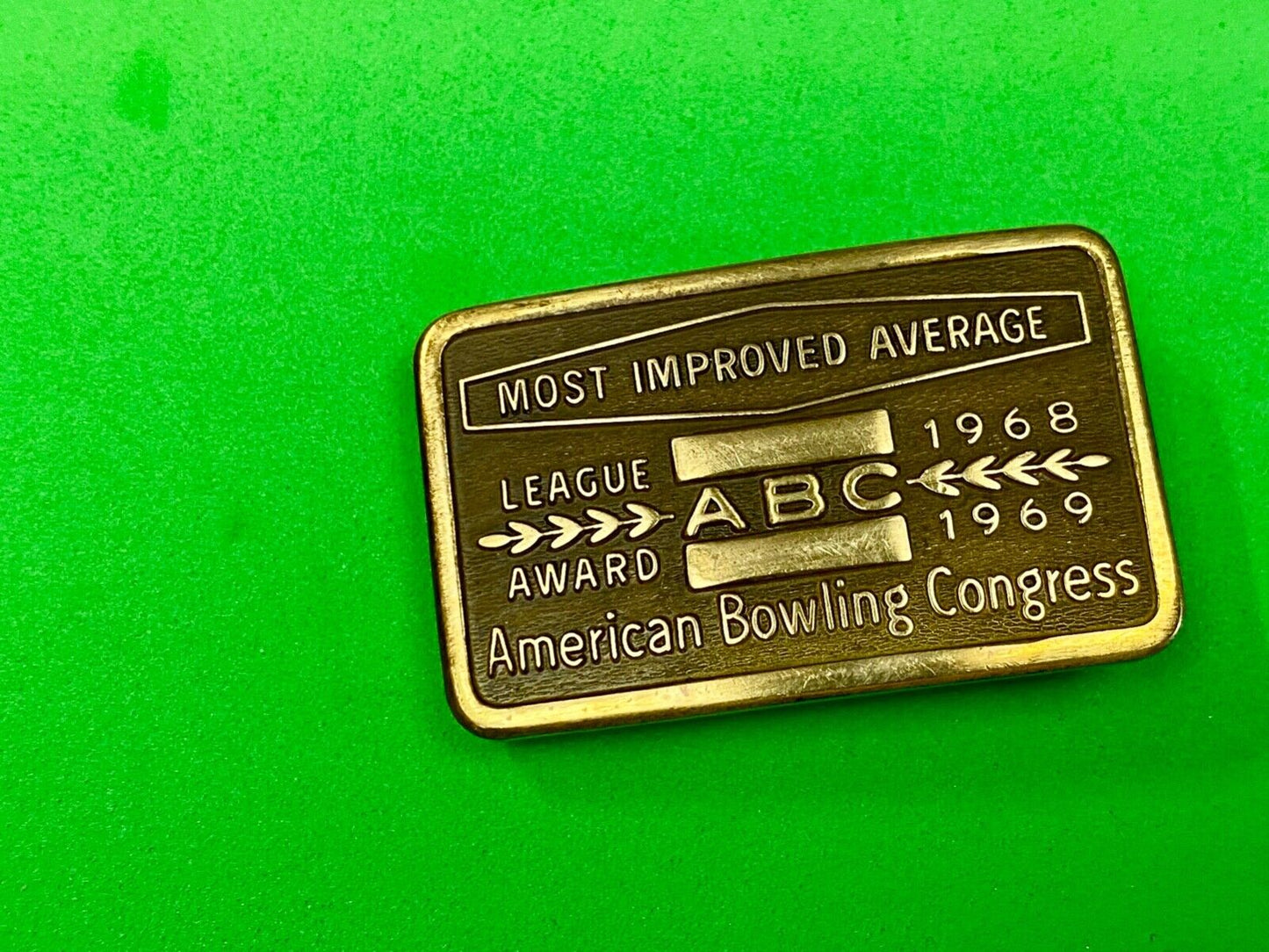 1968 - 69 AMERICAN BOWLING CONGRESS MOST IMPROVED AVERAGE AWARD BELT BUCKLE