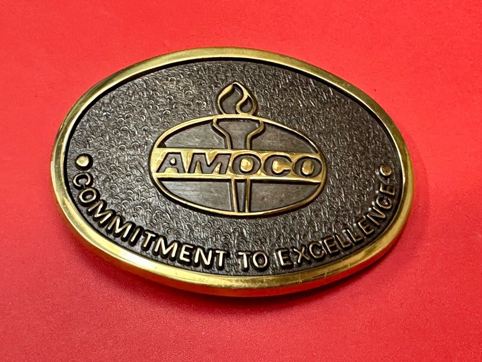 AMOCO Gas Fuel Oil - Committed to Excellence solid brass belt buckle by Jadco