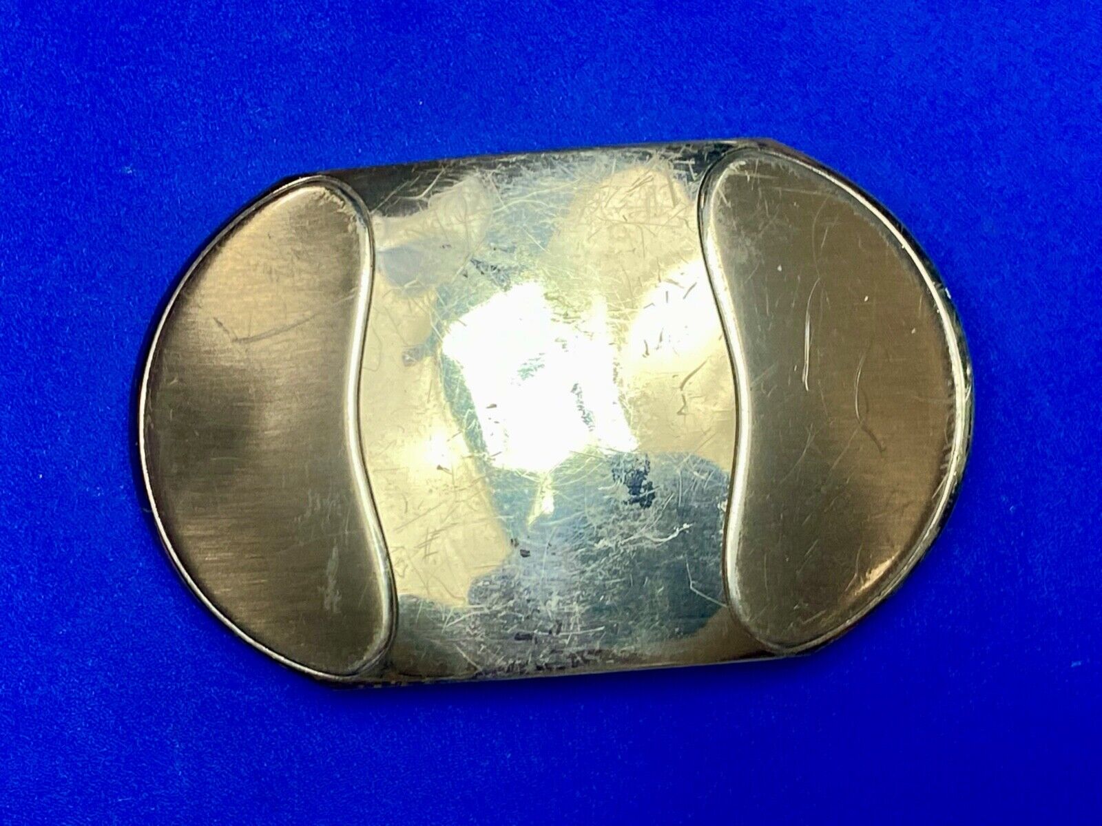 Vintage Justin Boot Co Maker Nickel Silver western belt buckle marked 36