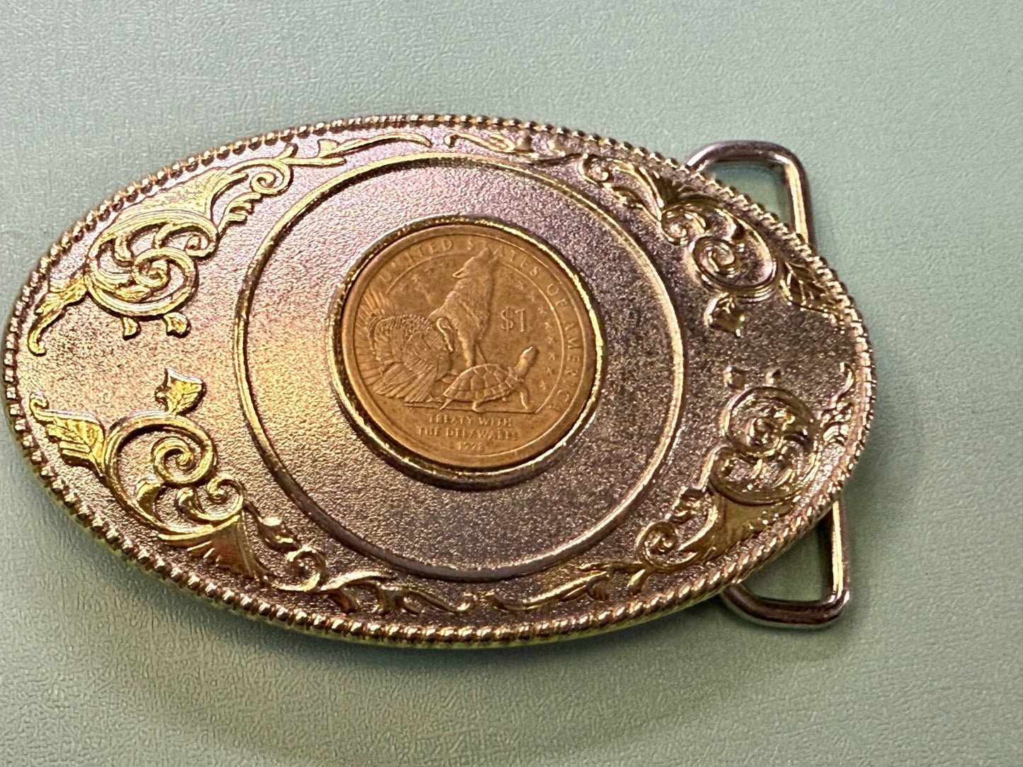 United States of America Treaty Delaware Dollar Coin Collectors FCM Belt Buckle