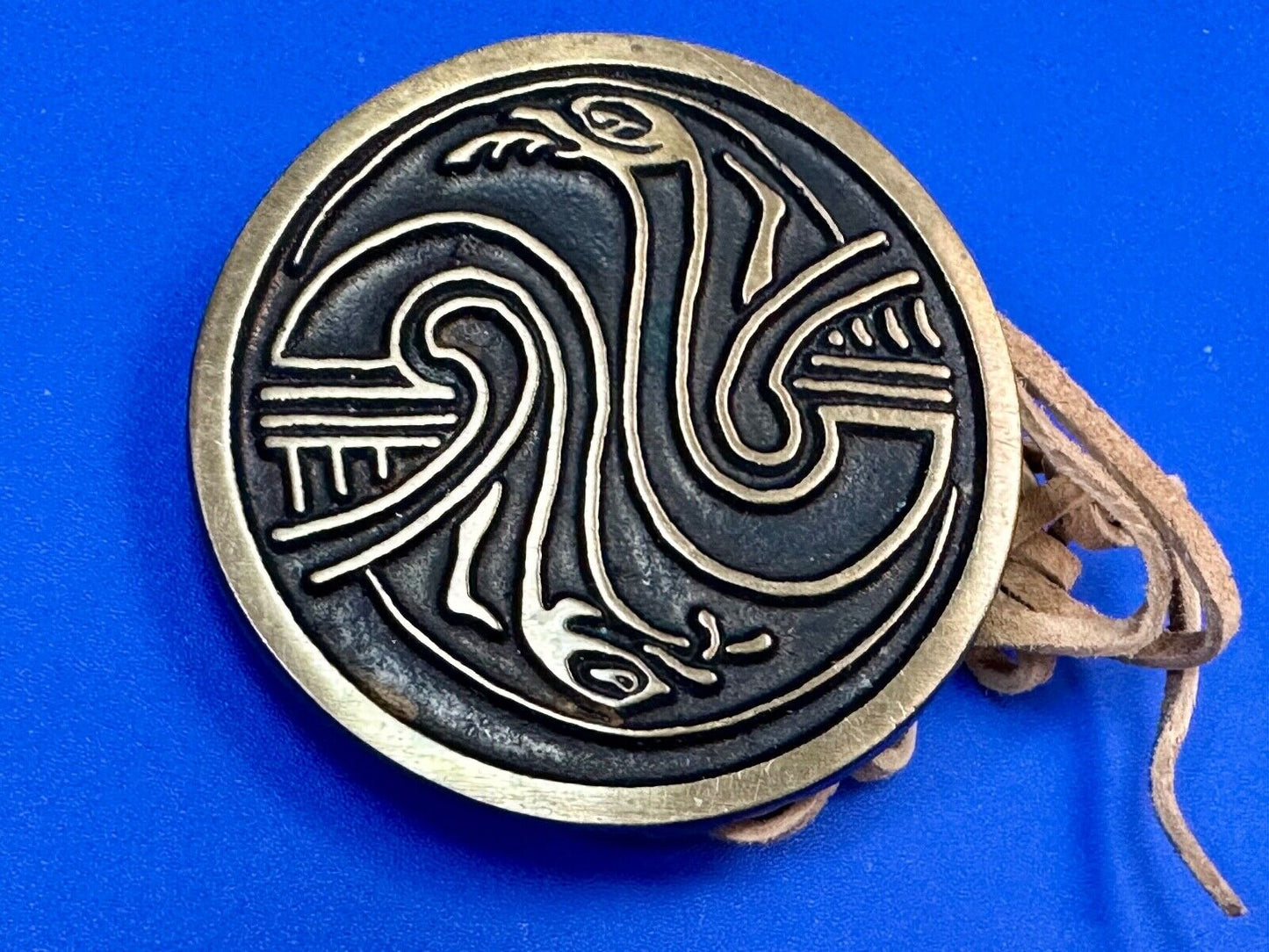 Two Snakes.,   Round Hippy Vibe Vintage Sandcast Rainbow Medals Belt Buckle