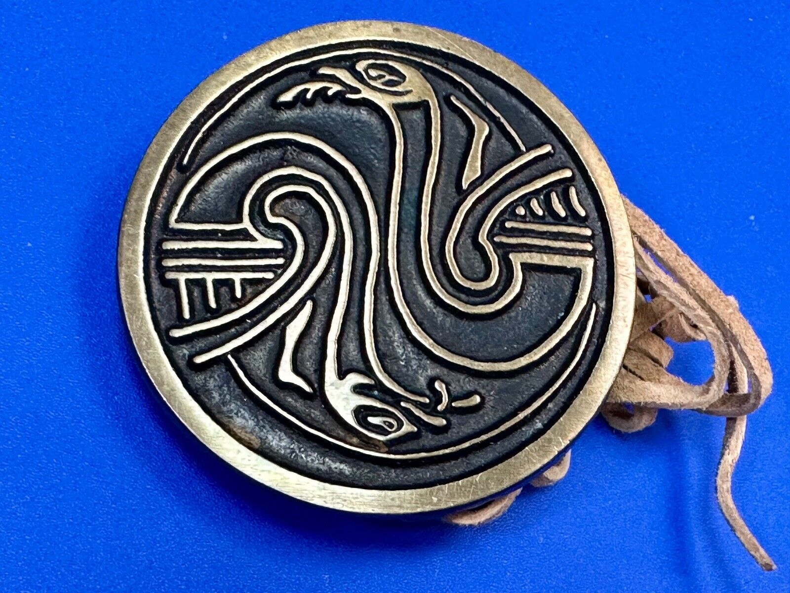 Two Snakes.,   Round Hippy Vibe Vintage Sandcast Rainbow Medals Belt Buckle
