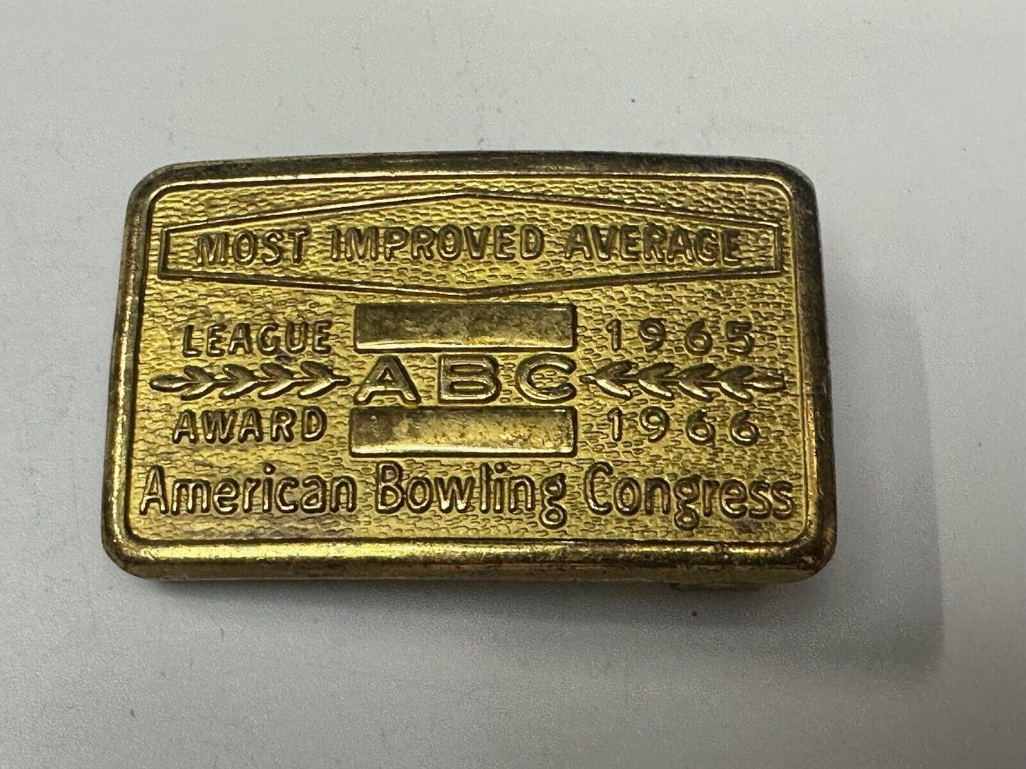 ABC Bowling League Award Trophy 1965 - 66 Belt Buckle RARE Most Improved Average