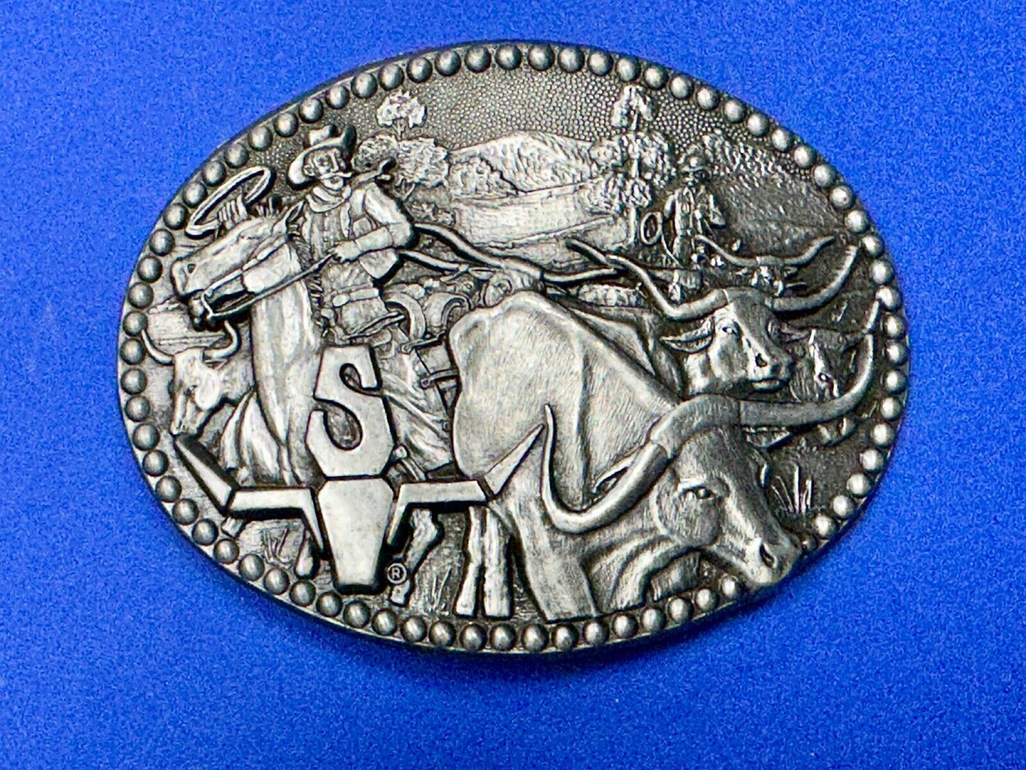ADM Zee Series Cowboy Longhorn Steer Roping NOS Belt Buckle Award Design Medals
