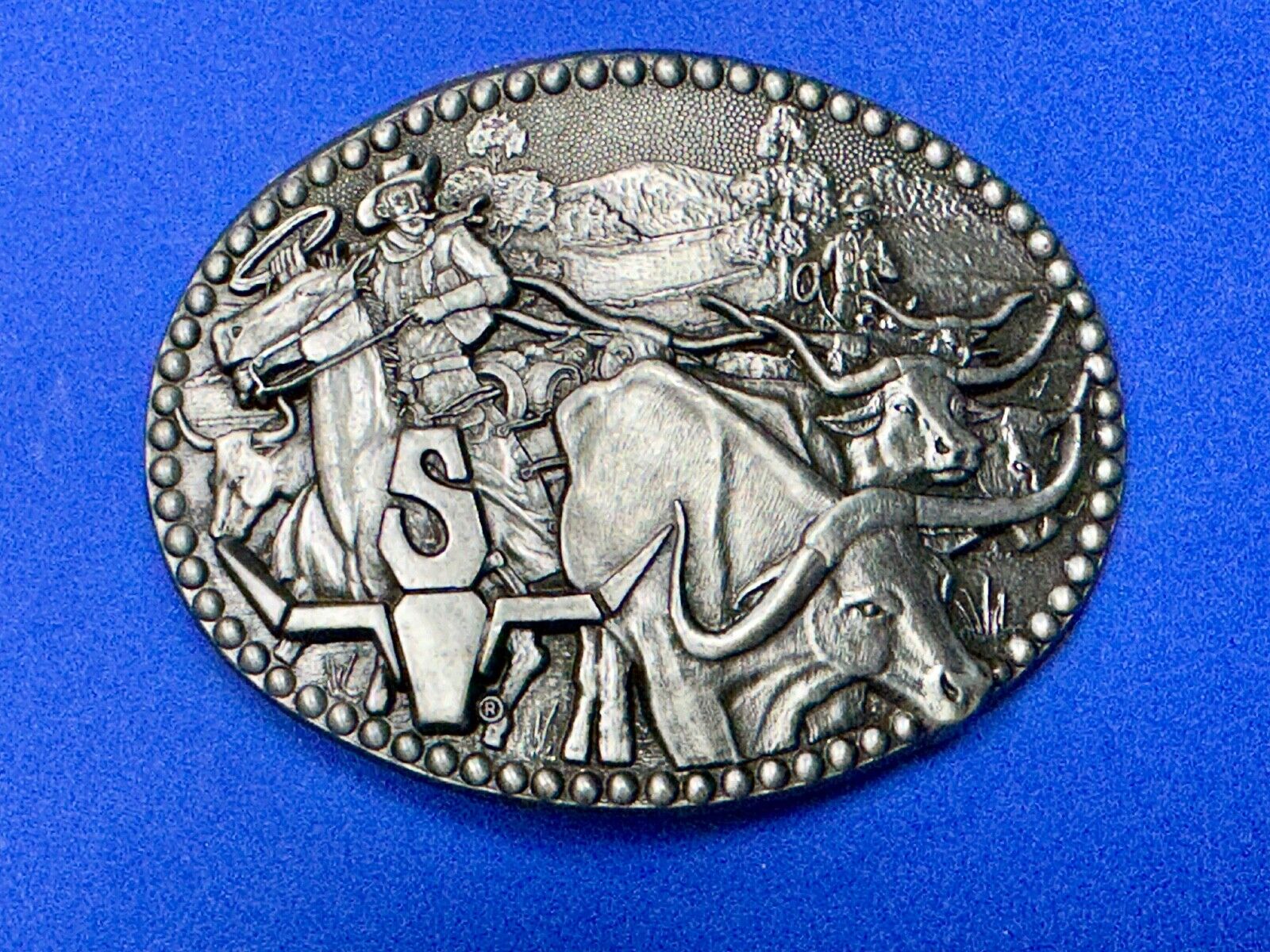 ADM Zee Series Cowboy Longhorn Steer Roping NOS Belt Buckle Award Design Medals
