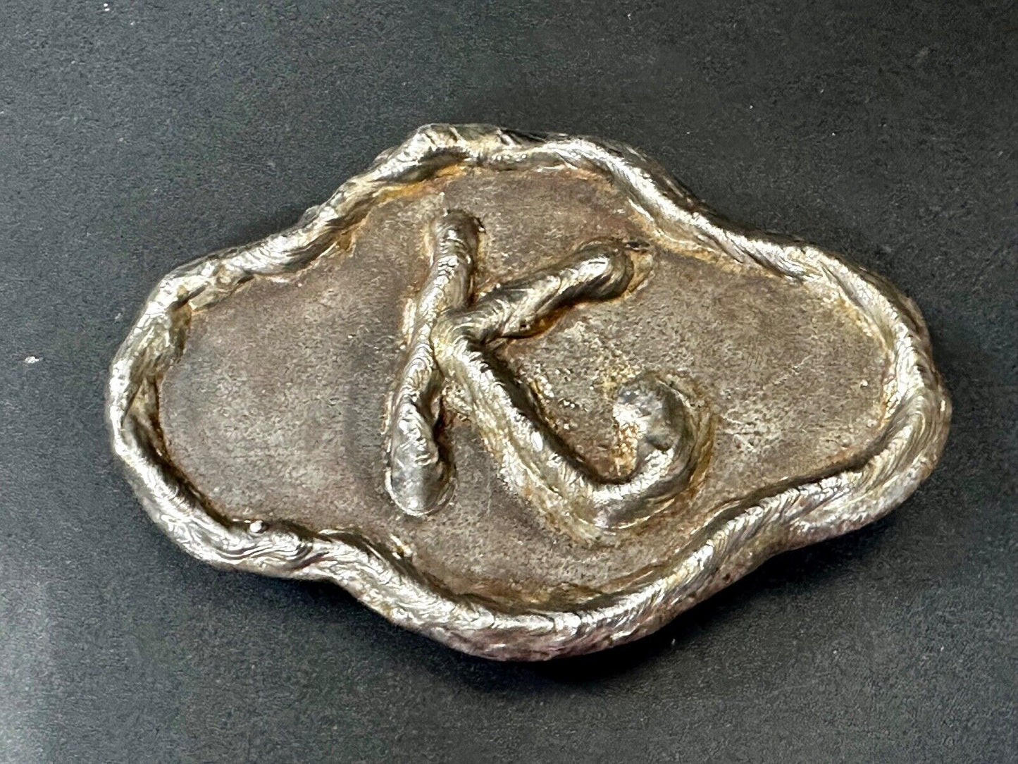 Artisan Initial Letter K  - Large Chunky Metal outlined Belt Buckle