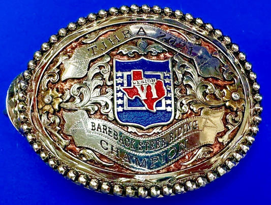 TJHRA Texas Jr. Rodeo 2021 Bareback Steer Riding Champion Trophy Belt Buckle